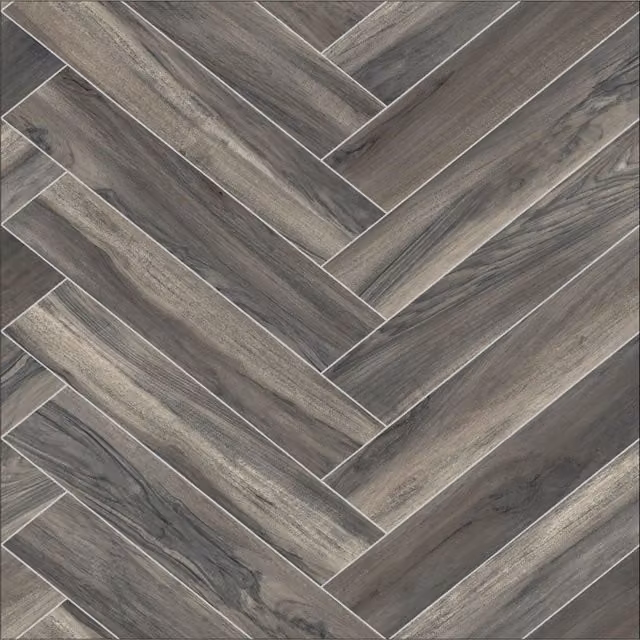Sirius Brown and Grey Herringbone Wood Effect Vinyl Flooring, 2.6mm Thickness, W: 200 cm x D: 300 cm