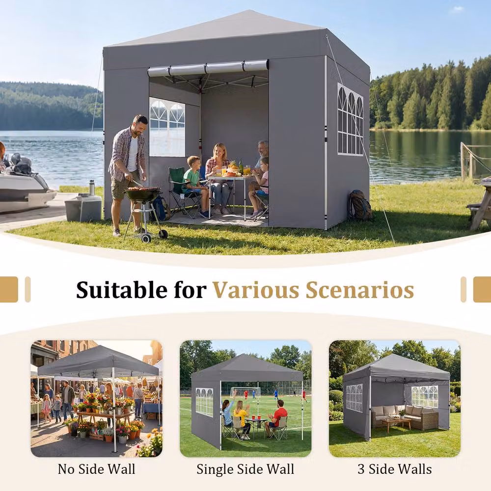 Gymax Grey Pop Up Commercial Gazebo with 4 Sidewalls, W: 300 cm, D: 300 cm, H: 284 cm – 6