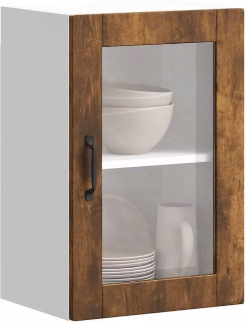Berkfield Home Porto Smoked Oak Kitchen Wall Cabinet with Glass Doors in Brown – 1