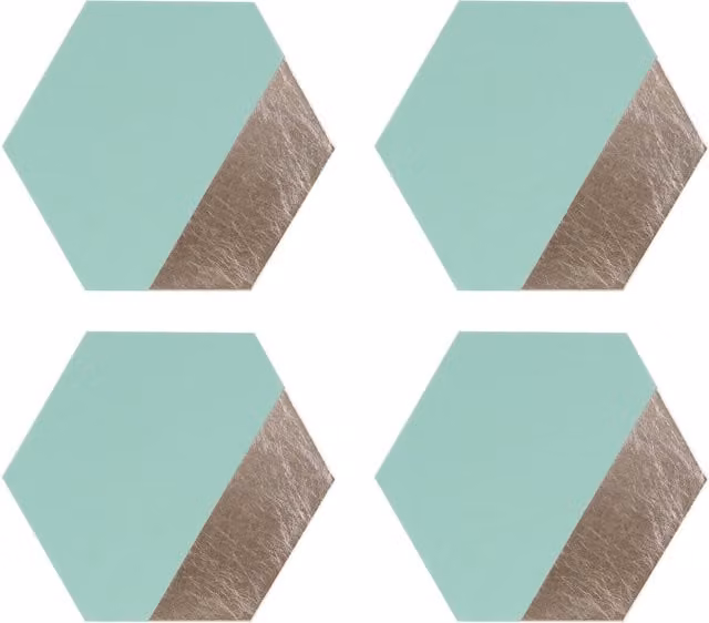 Orsina Geome Set of 4 Faux Leather Hexagon Placemats in Silver and Green