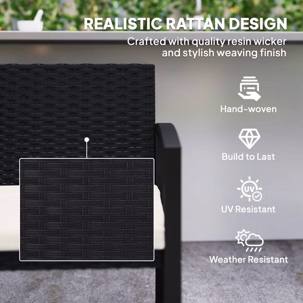Wyld Haus Lalepa Black and Beige 2 Seater Woven Rattan and Metal Outdoor Bench – 5
