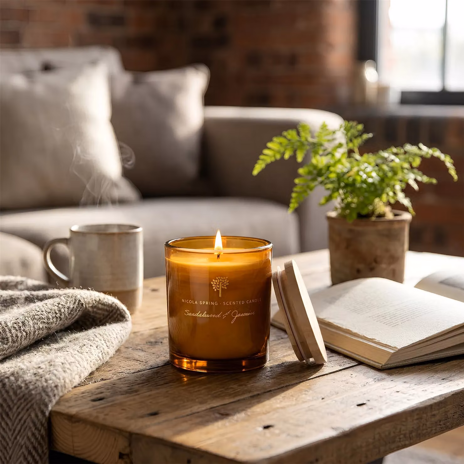 Nicola Spring Sandalwood and Jasmine Scented Candle and Reed Diffuser Set in Orange – 5