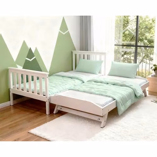 Kidsaw Jinsen White Solid Wood Single Pull Out Bed with Drawers W/D/H: 90 x 200 cm