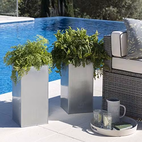 Primrose Galvanised Steel Tall Rectangular Cube Planter in Silver W: 50 cm, D: 25 cm – 3