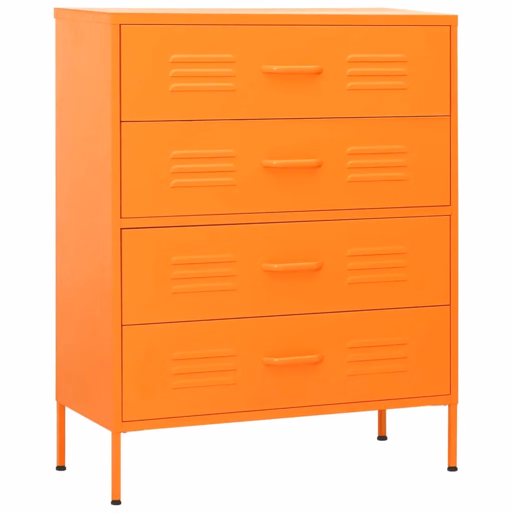 Berkfield Home Industrial Metal Chest of Drawers in Orange, W: 80 cm, D: 35 cm, H: 101.5 cm – 2