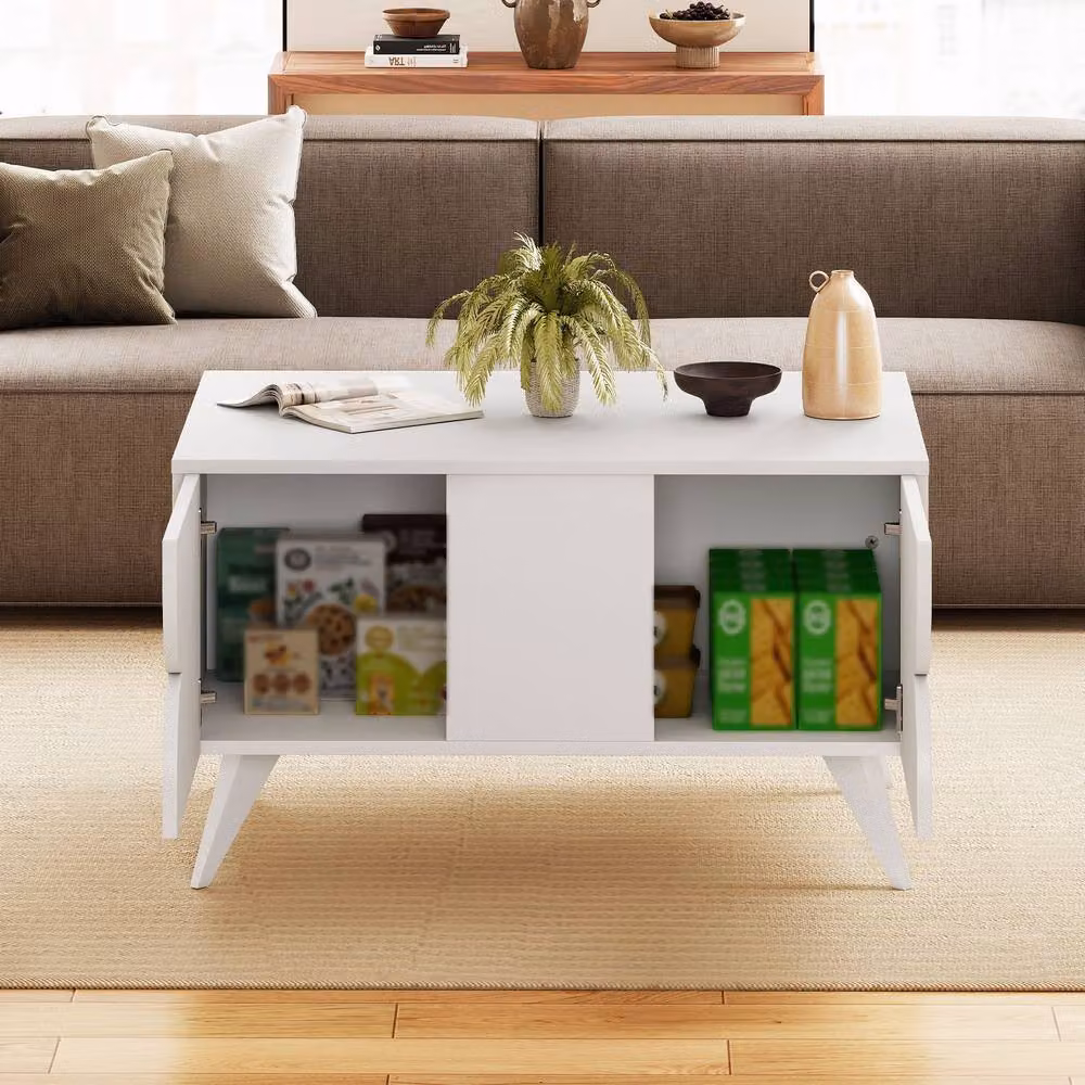 Gymax White Farmhouse Coffee Table and Accent Cocktail Table with Four Raised Legs – 2