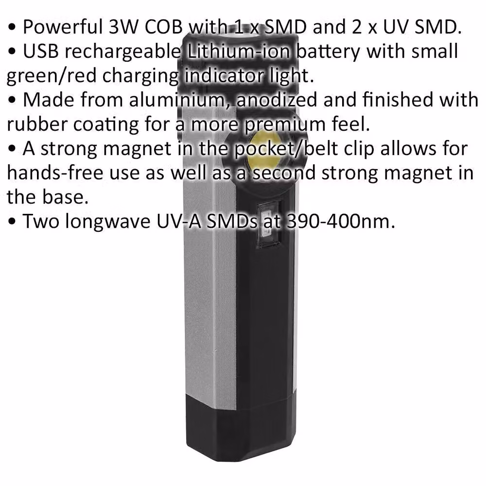 Loops Multicolour Aluminium Pocket Light with 3W COB, 1 x SMD LED and 2 x UV SMD, Rechargeable – 2