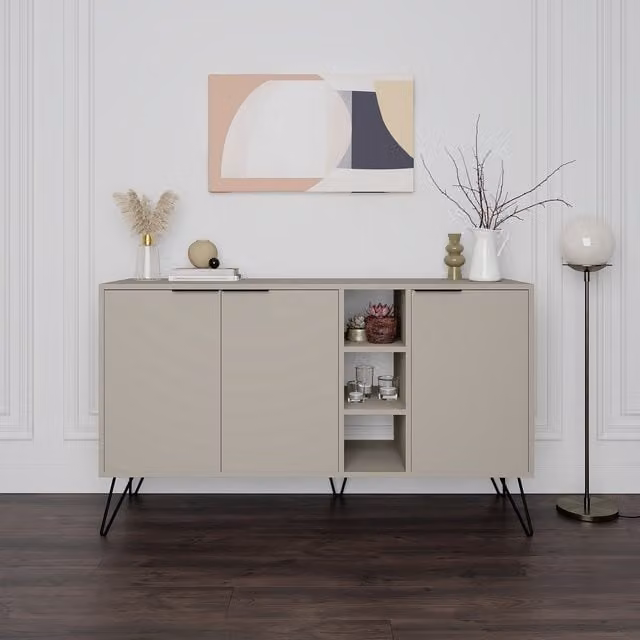 Decortie Clara Console Sideboard Display Unit in Sandstone, W: 142 cm, H: 83 cm, D: 36 cm