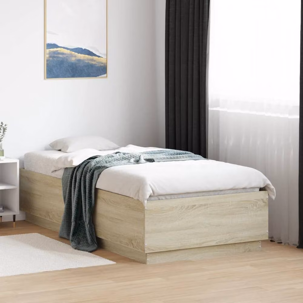Berkfield Home Sonoma Oak Small Single Bed Frame in Brown, W/D/H: 75 x 190 cm – 2