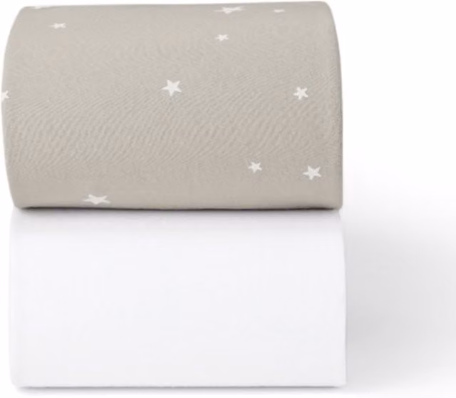Snuz Twin Pack Grey Star Cotton Jersey Cot and Cotbed Sheets, W: 70 cm, L: 140 cm