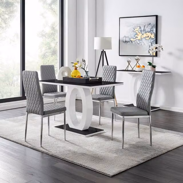 FurnitureboxUK Giovani Glass Dining Table and Four Milan Chairs Set in Grey and Black