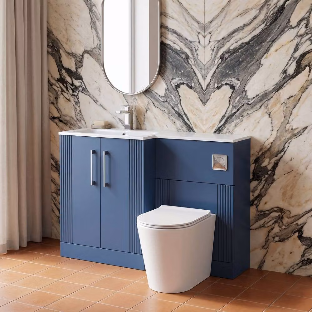 Balterley Belvide 2 Door Vanity WC Combi Unit with Stone Basin, Blue, W: 110 cm, LH – 2
