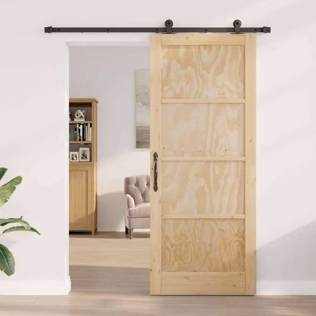 Berkfield Home Sliding Door with Hardware Set in Beige Solid Wood, W: 86 cm, H: 211 cm – 1