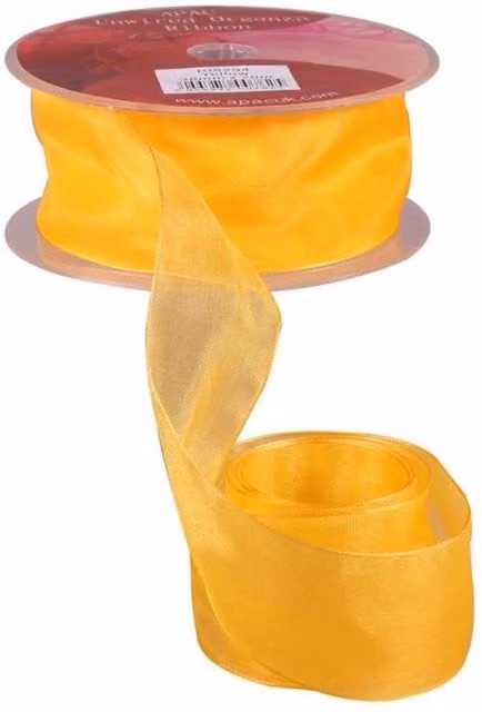 KDMD Yellow Woven Edge Organza Ribbon, 38mm, 2 Pack