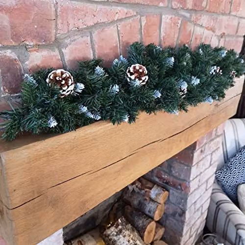 Samuel ALEXANDER Snow King Fir Christmas Swag Garland with Pine Cones and Snow Tips, Green, Brown and White, Length: 90 cm