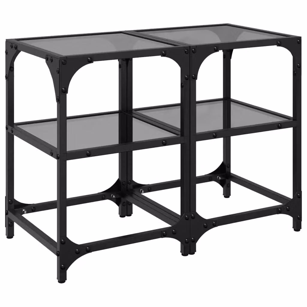 Berkfield Home Set of 2 Square Coffee Tables with Black Glossy Glass Tops and Steel Legs, W/D/H: 30 x 30 x 45 cm – 2