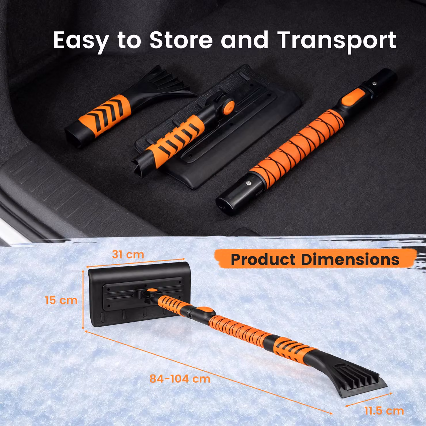 Gymax 2 in 1 Extendable Snow Shovel and Car Windshield Ice Scraper, Orange – 9