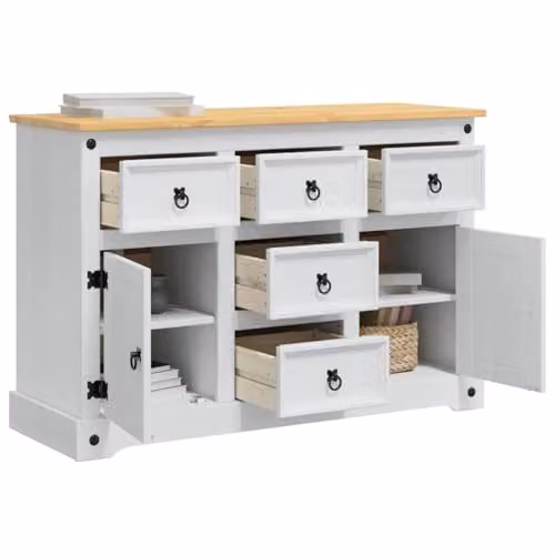 vidaXL CORONA Storage Chest in White Lacquered Solid Pine Wood, W/D/H: 112 x 40 x 75 cm
