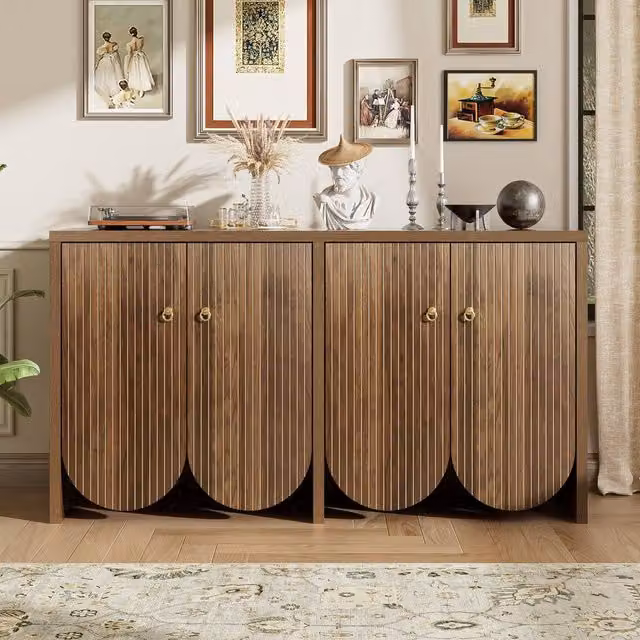 Merax Modern Walnut Look Sideboard in Brown with Four Doors and Adjustable Shelves – 1