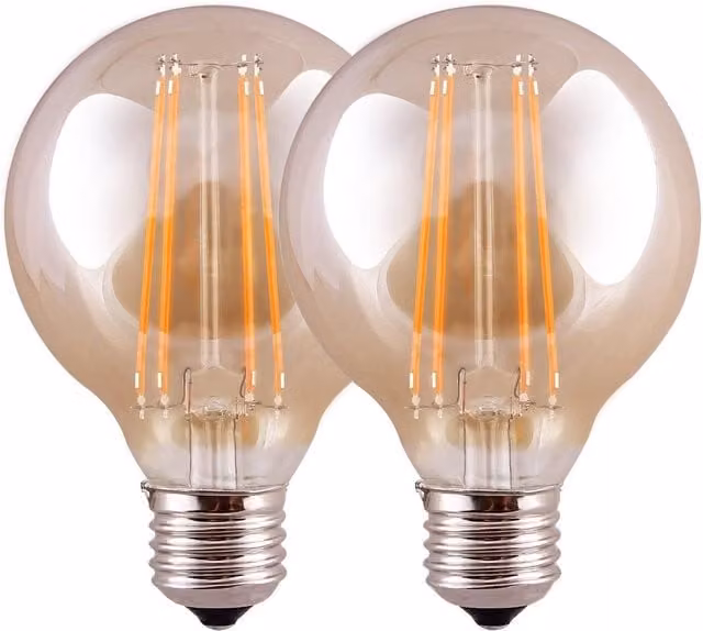 Harper Living Amber Glass G95 E27 LED Globe Bulb, Warm White, Dimmable, Pack of 2