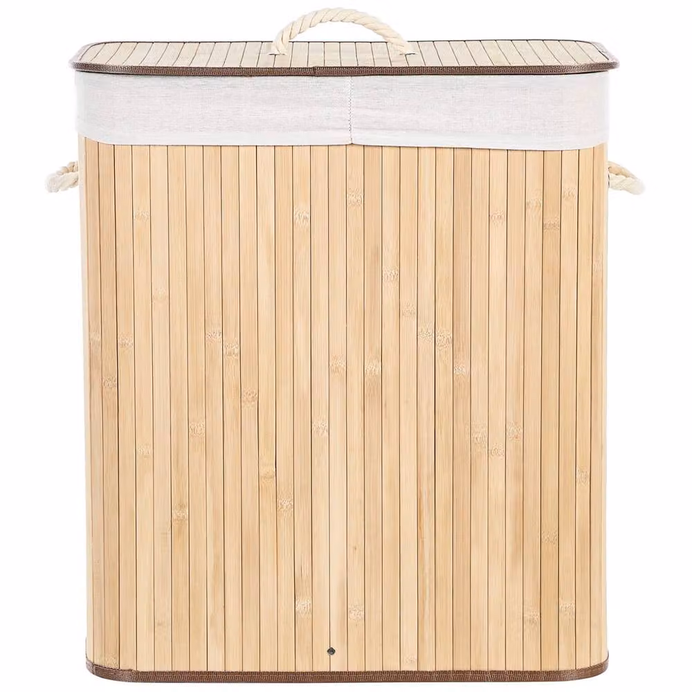 Wyld and Coco Bamboo Laundry Hamper with Lid, Two Compartments and Rope Handles, Brown – 2