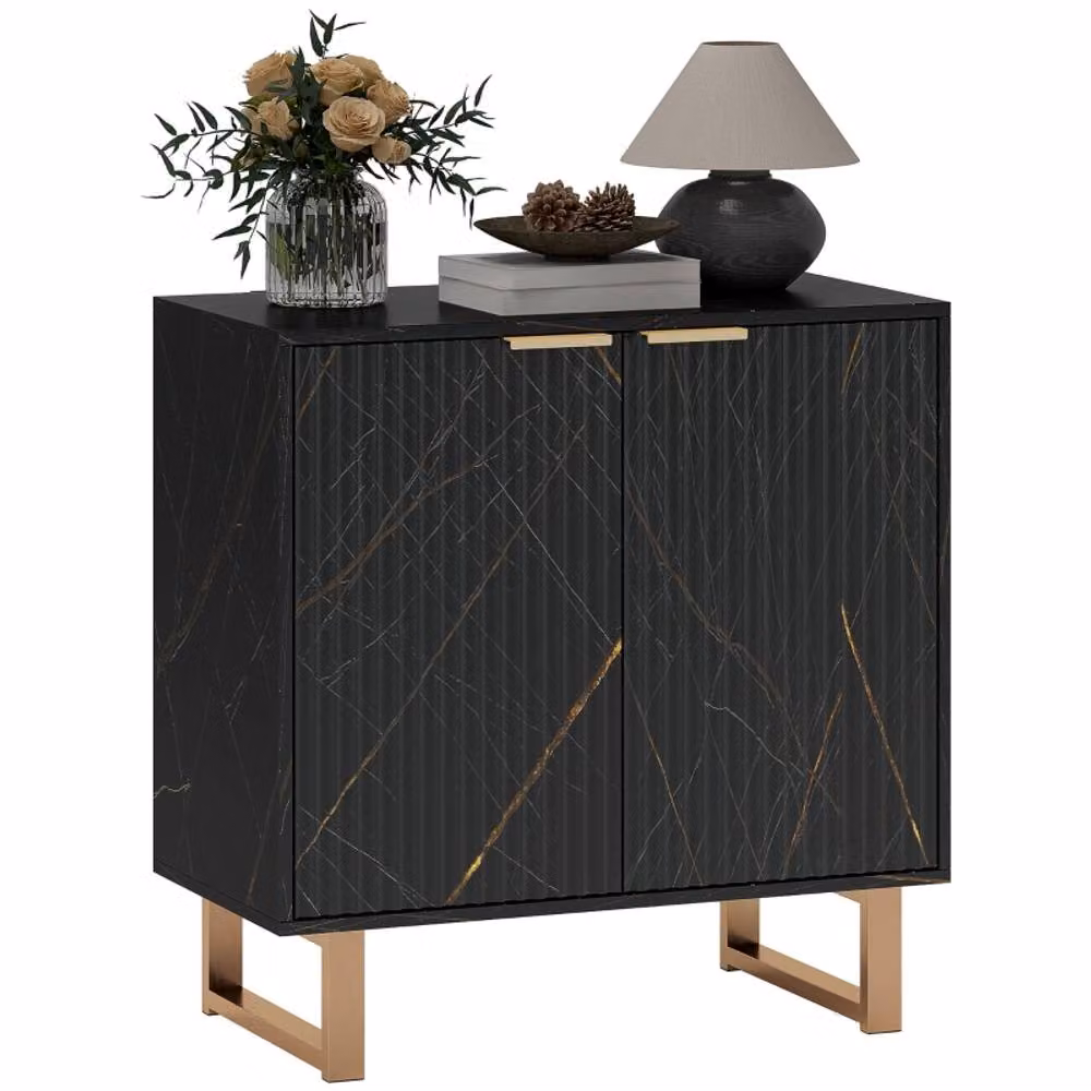 STILVORA Modern Sideboard with Adjustable Shelf in Black and Gold – 4