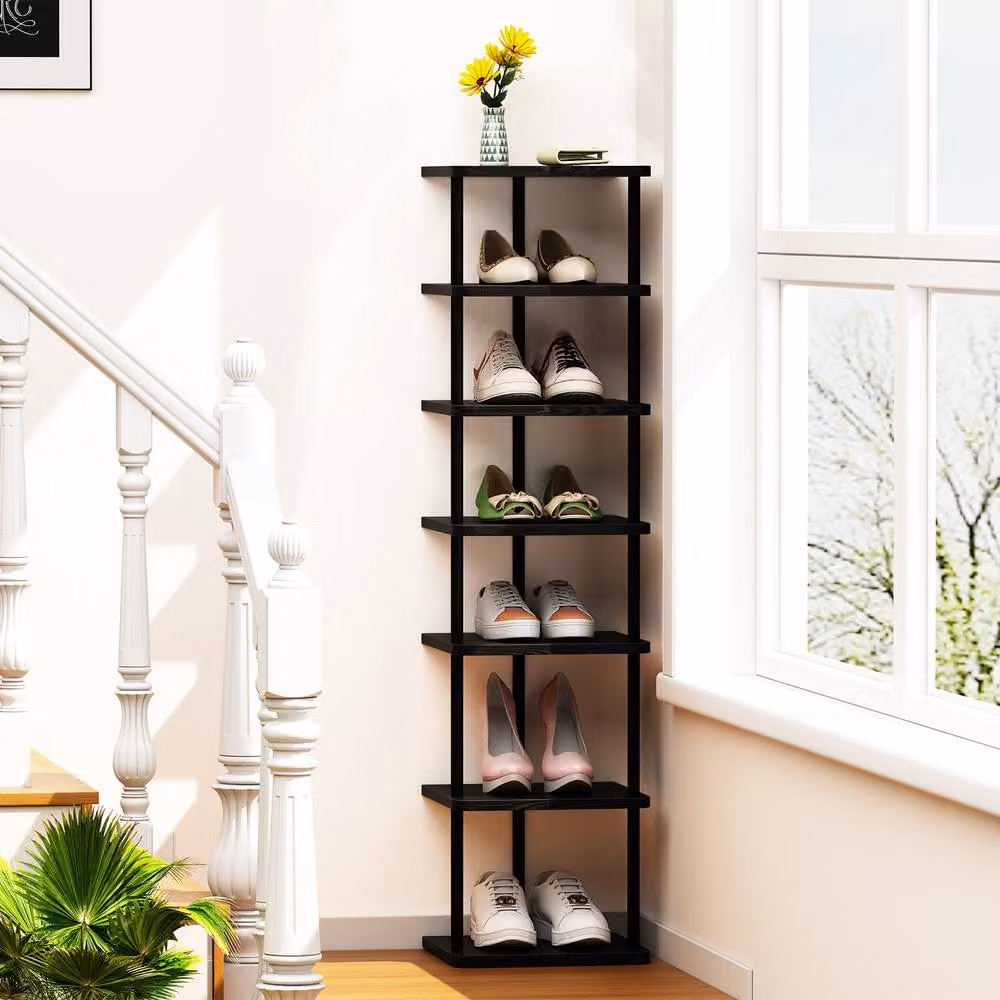 Huhote 7 Tier Narrow Shoe Rack Organiser in Black – 4