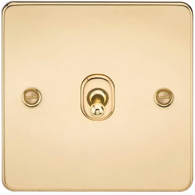 Knightsbridge FP1TOGPB Polished Brass 2 Way Toggle Switch with Flat Plate