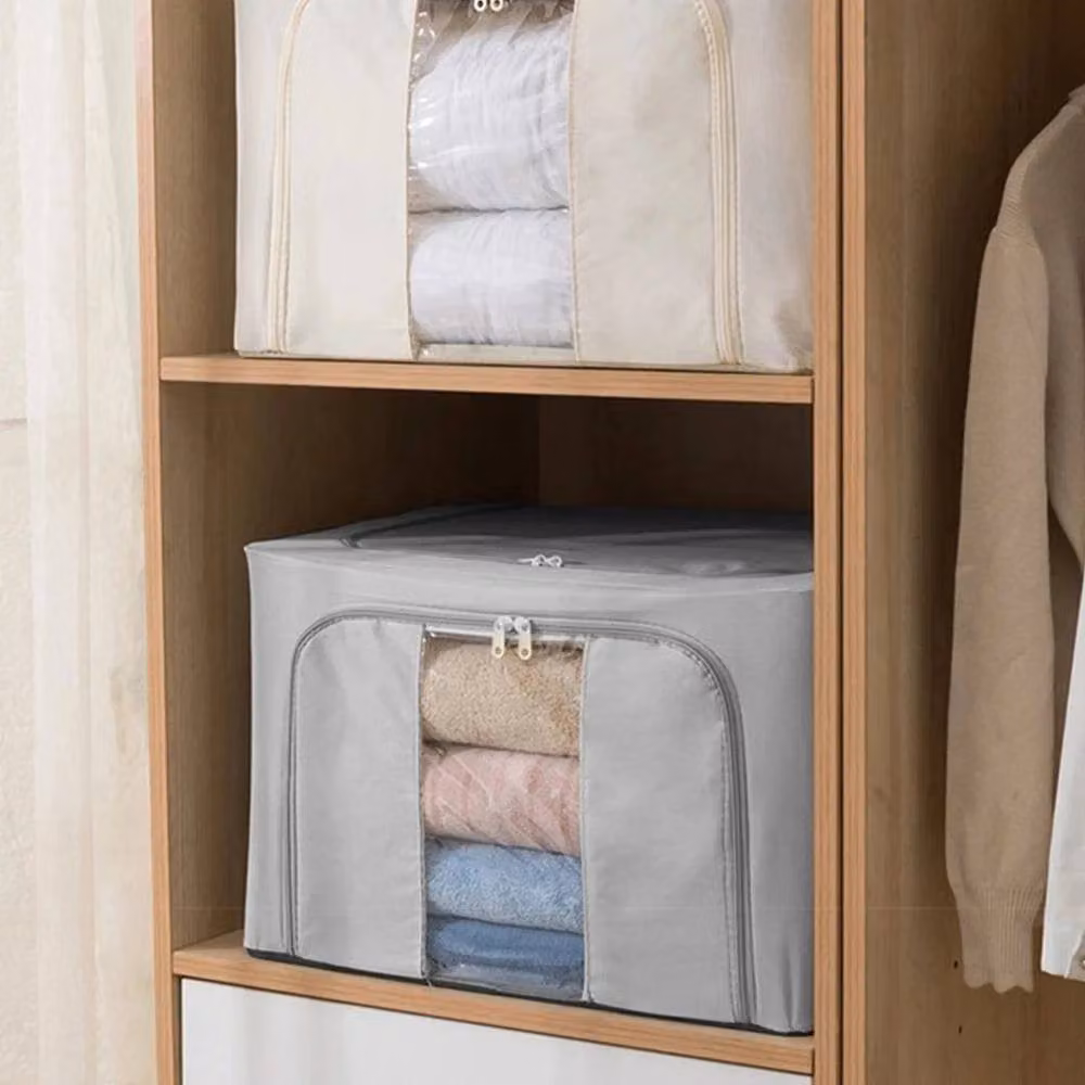 NESTLUNE 4-Piece Set of 66L Folding Fabric Storage Boxes in Grey – 3