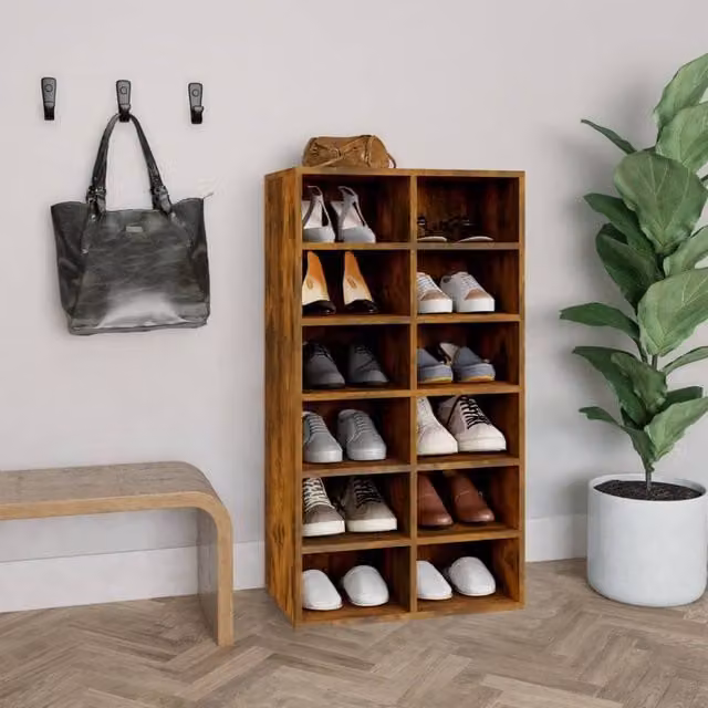 Berkfield Home Smoked Oak Shoe Rack in Brown, W/D/H: 54 x 34 x 100.5 cm – 1