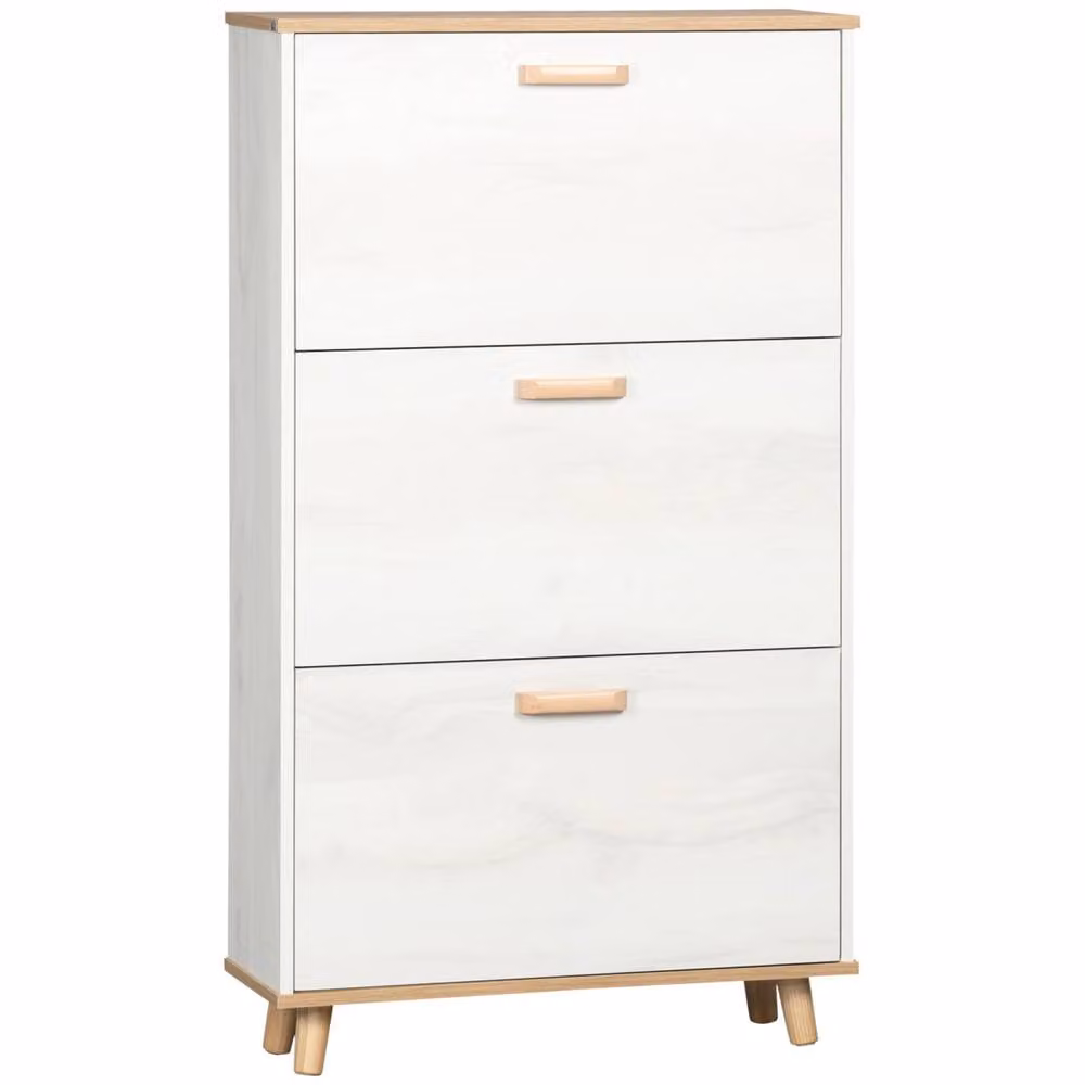Wyld Haus Romola Slim Shoe Cabinet in White and Beige with 3 Tilting Compartments, H 122 x W 70 x D 23.5 cm – 1