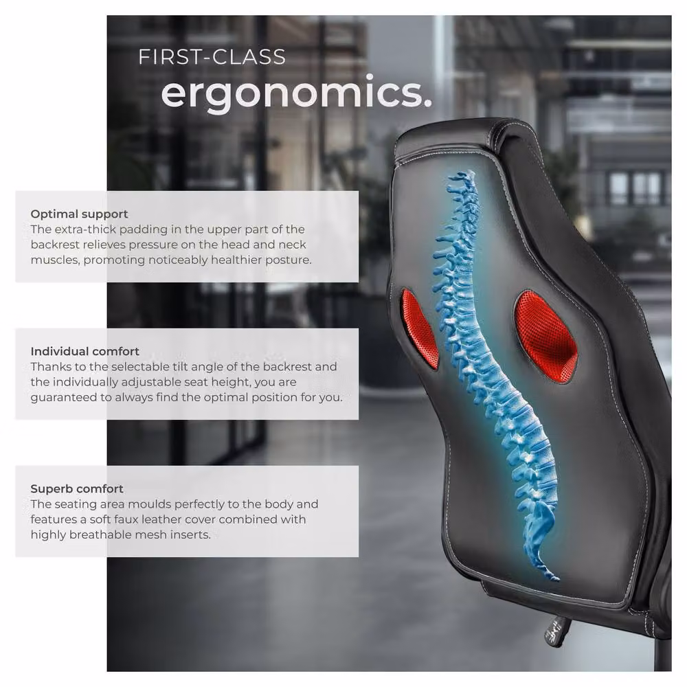 tectake Mike Gaming Chair in Red with Synthetic Leather and Fabric Finish – 4