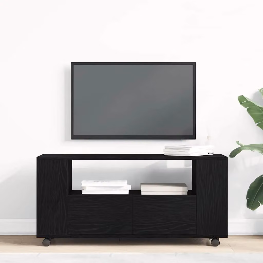 Berkfield Home Modern TV Cabinet in Black Oak with Castors, W/D/H: 102 x 34.5 x 43 cm – 3