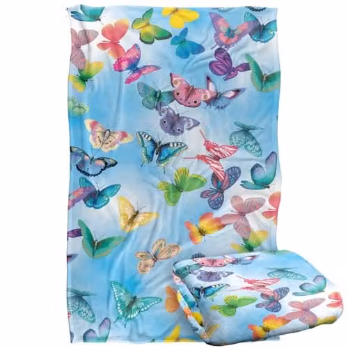 JQ Licensing Royce Mcclure Butterfly Sky Pattern Super Soft Polyester Fleece Throw Blanket, Multicolour, W/D/H: 91 x 147 cm