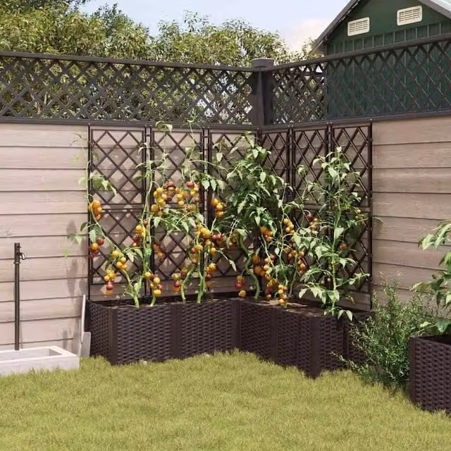 Berkfield Home Modern Garden Planter with Trellis, 5 Piece Set, Brown, W/D/H: 120 x 120 x 143 cm – 1