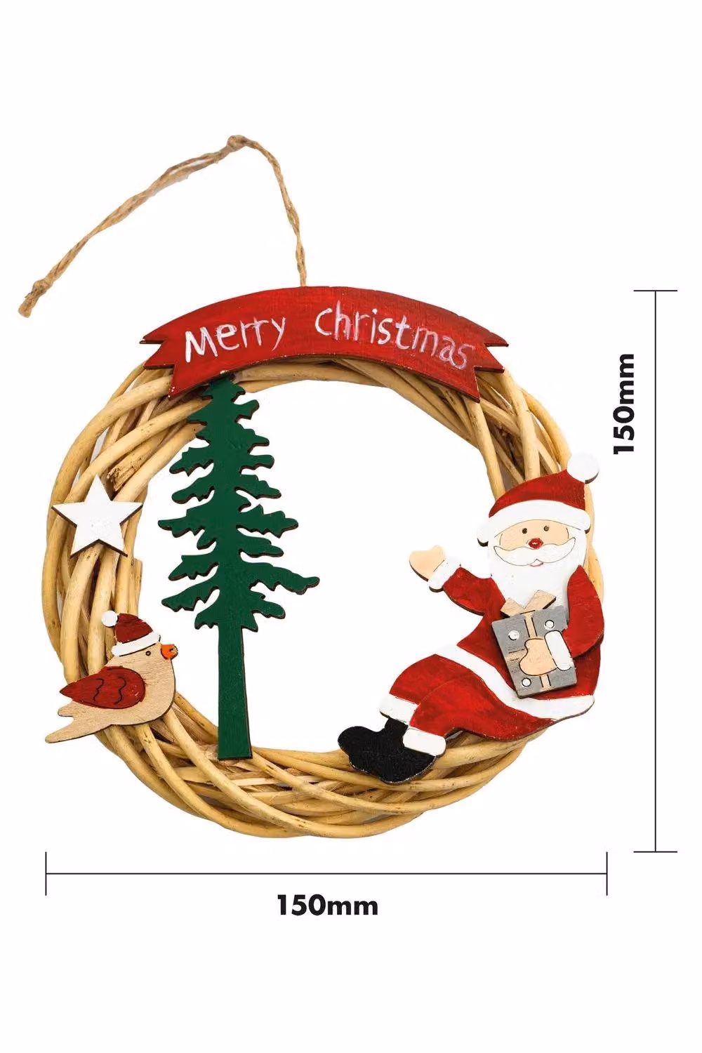 Netagon Battery Powered Red Wicker Christmas Wreath with Star Decorations, Diameter: 30 cm – 8