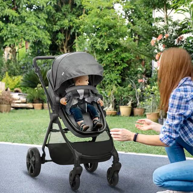 HOMCOM 2 in 1 Reversible Seat Baby Stroller and Buggy with Swivel Wheels and Suspension, Grey