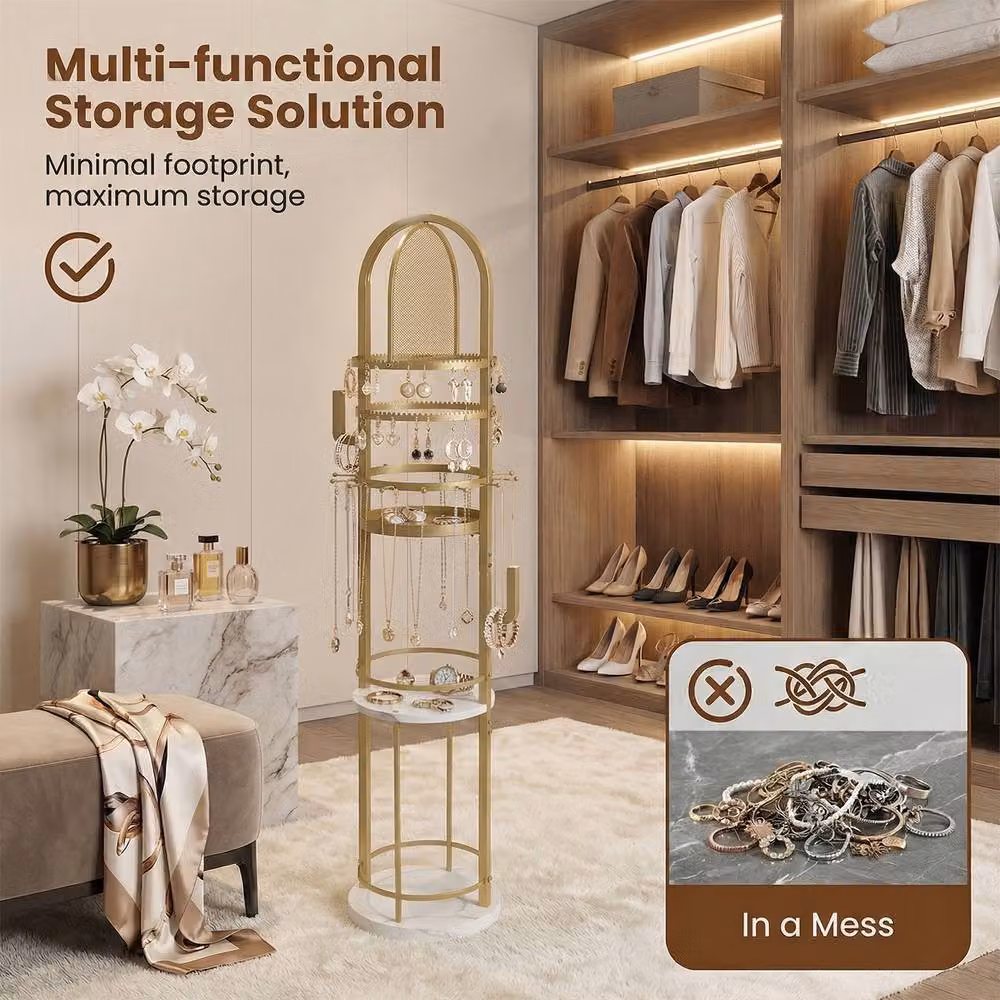 Costway Rotating Jewelry Organizer Stand with Earring Holder in Gold – 2