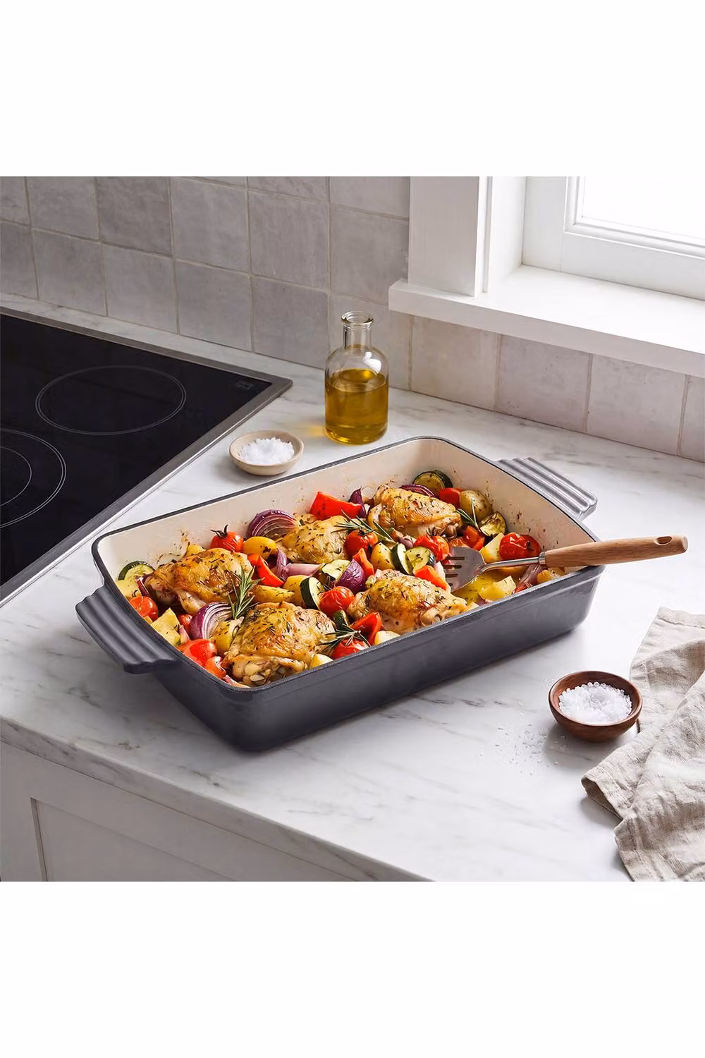 Living and Home Enamelled Cast Iron Roasting Pan, Dark Grey, 3 l – 2