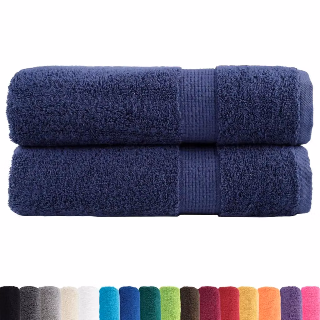 Berkfield Home SOLUND Premium Cotton Terry Shower Towels, 2 Pack, Navy Blue, W: 70 cm, L: 140 cm, 600gsm – 2