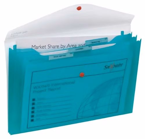 Snopake Foolscap Polyfile Trio 3-Part Popper Wallet with Removable Index Tabs and Press Stud Closure, Electra Assorted Multicolour, Pack of 5 – 2