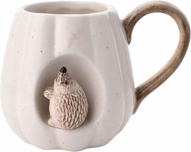 Country Living Autumn Harvest Hedgehog Ceramic Mug in White and Brown – 1