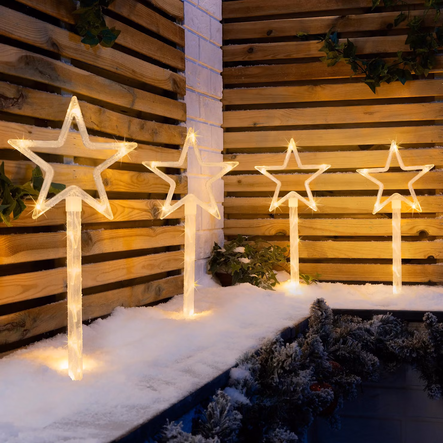 Christow Set of 4 Flashing LED Star Path Lights in Beige, Height: 44 cm – 2
