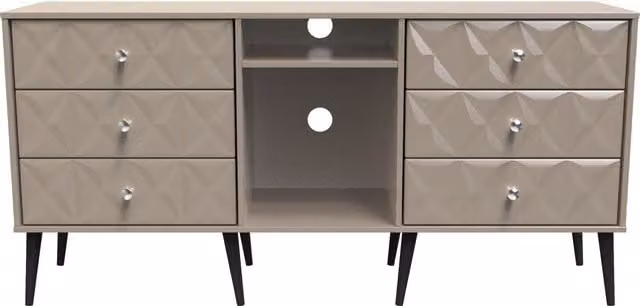 2 U Toledo 6 Drawer Sideboard in Light Brown with Metal Accents and Media Compartments – 1