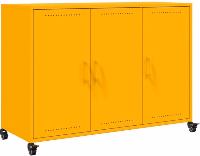Berkfield Home Mustard Yellow Metal Sideboard with Castors, W: 100.5 cm, D: 39 cm, H: 72 cm
