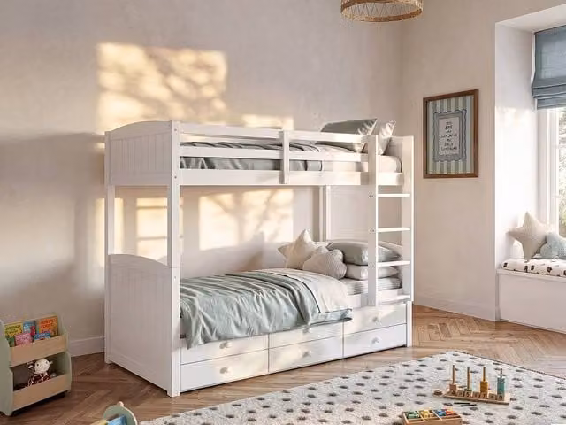 Vente-unique Separable White Pine Bunk Beds with Storage Drawers, W/D/H: 190 x 90 x 155 cm