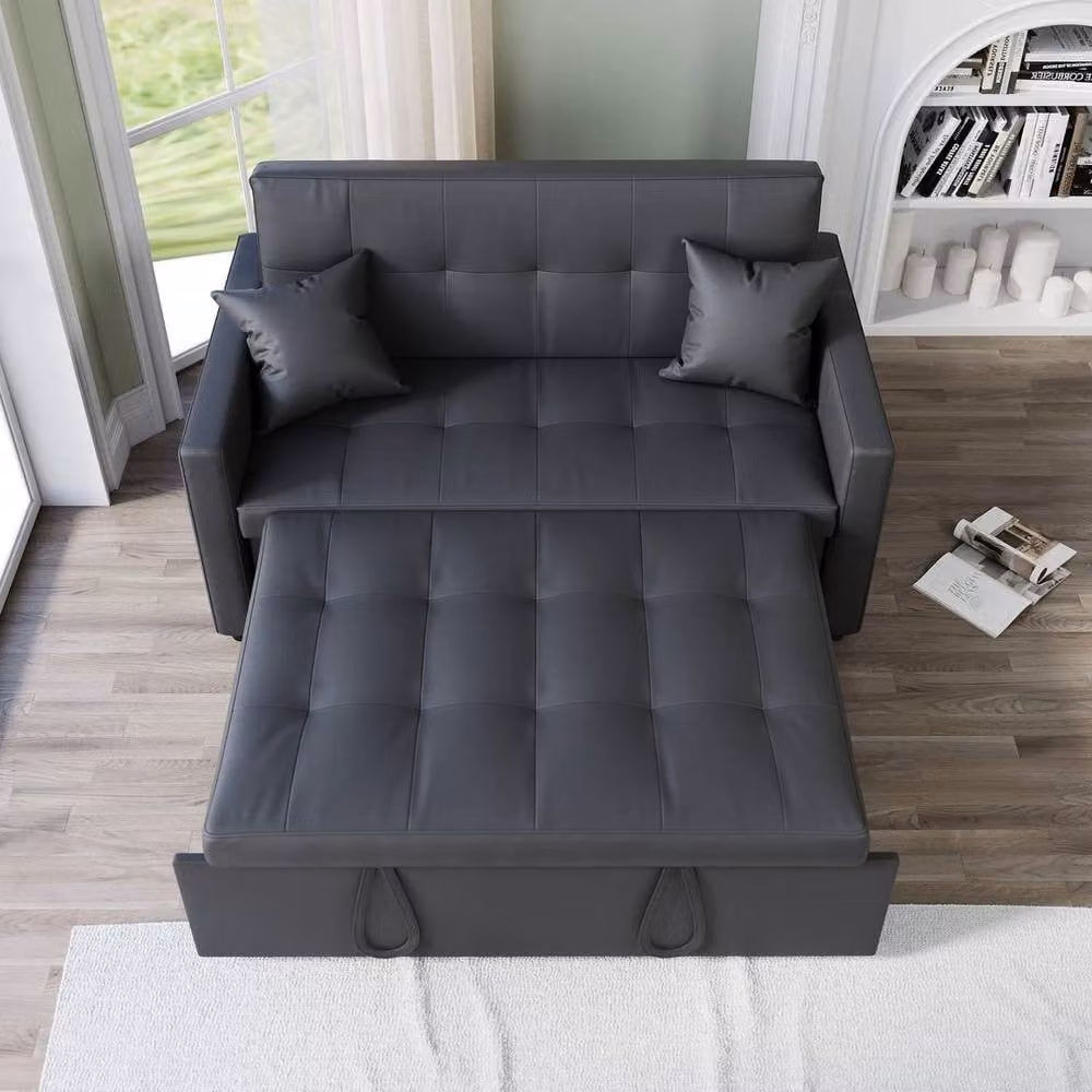 FORGEVIO Modern 2 Seater Sofa Bed in Grey with Synthetic Leather Upholstery, W/D/H: 140 x 200 cm – 3