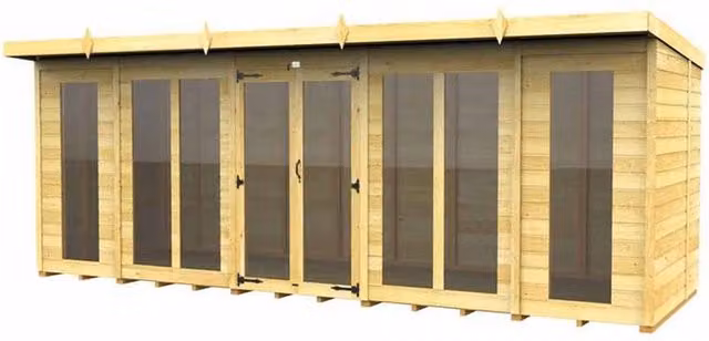 Buttercup Farm Brown Pent Summer House with Full Height Window, W/D/H: 533 x 147 x 201 cm