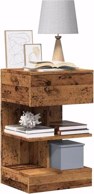 Berkfield Home Bedside Cabinet in Old Wood Brown, W/D/H: 40 x 35 x 65 cm