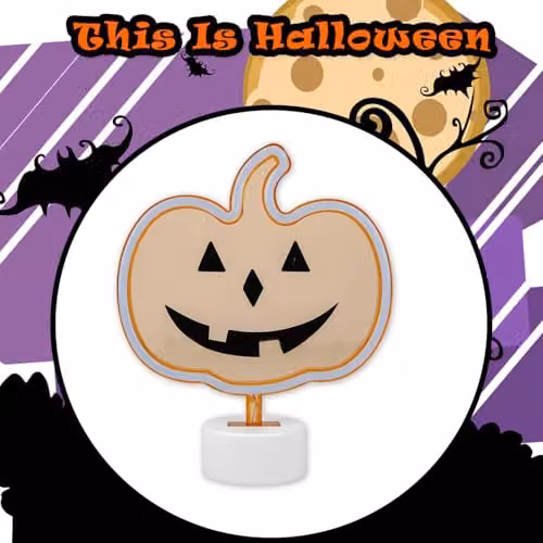 VFM e-Store Neon Pumpkin Table Light Halloween Decoration, Orange, W: 20 cm, H: 26 cm, D: 20 cm – 6